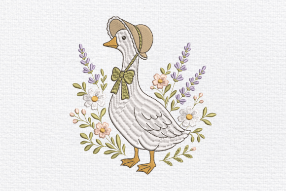 Vintage Goose Floral Embroidery Design